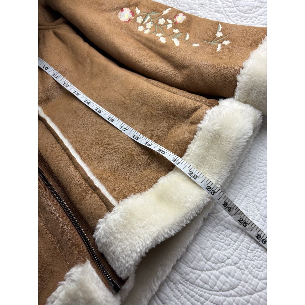 Anthro Solitaire Faux Suede Jacket Size Medium Embroidered Sherpa Lined Western - Picture 5 of 6